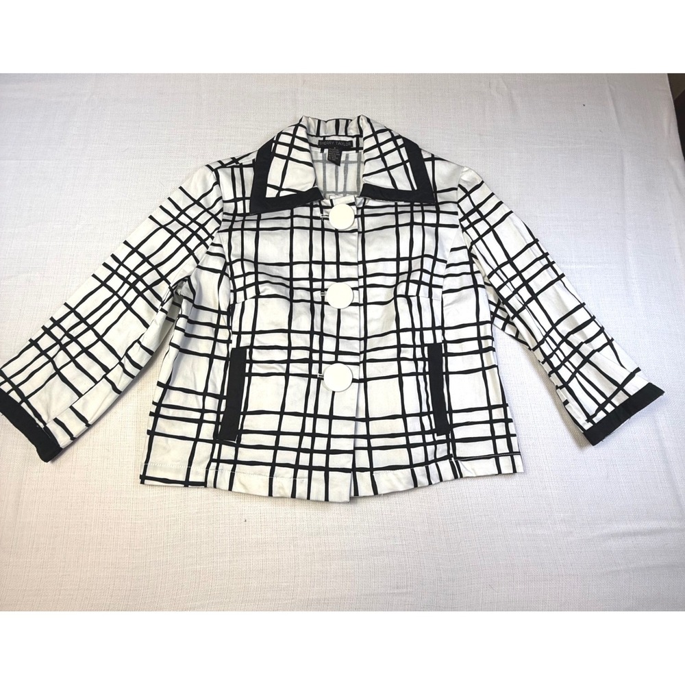 Sherry Taylor Black‎ White Grid Print Blazer Jacket Women's Size S